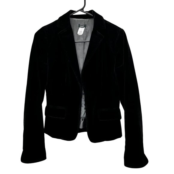 J Crew Velvet Blazer Jacket Black 0 Goth Witchy Peplum Trim Inside Satin Lined - Picture 1 of 8